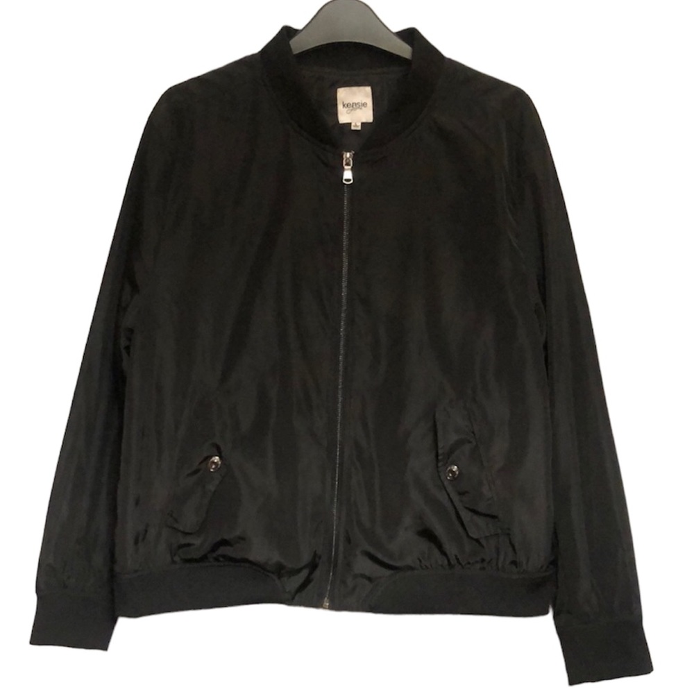 Kensie Black Cropped Flight Bomber Jacket Size L